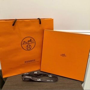 Authentic Hermes gift box for scarf, with matching gift bag and Hermes ribbon